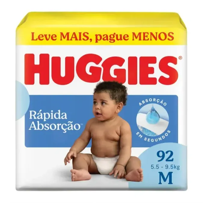 Huggies Rápida Absorção M - 92 unid