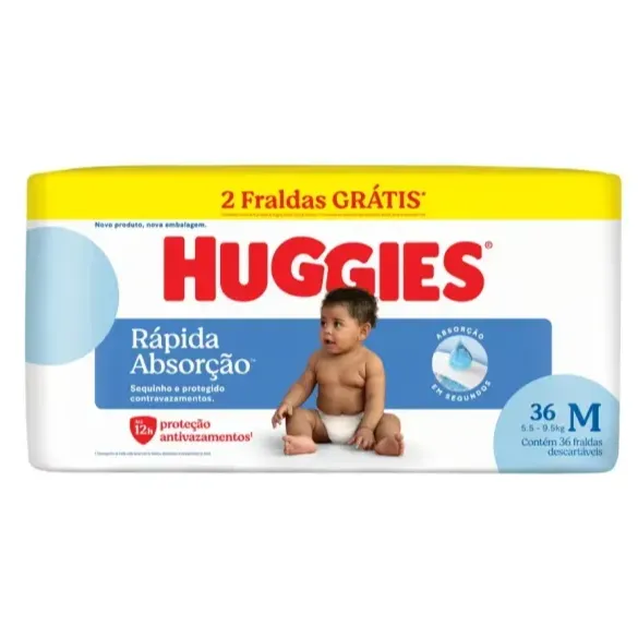 Huggies Rápida Absorção M - 36 unid